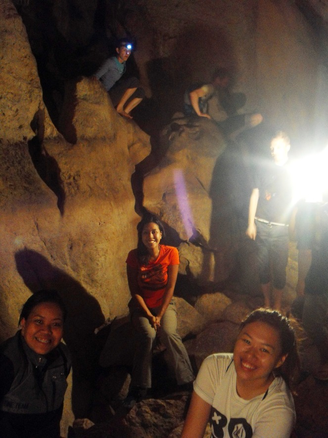 If you see the guys at the back, that's how we more or less navigated the trickier parts of the cave -- on our butts. =P